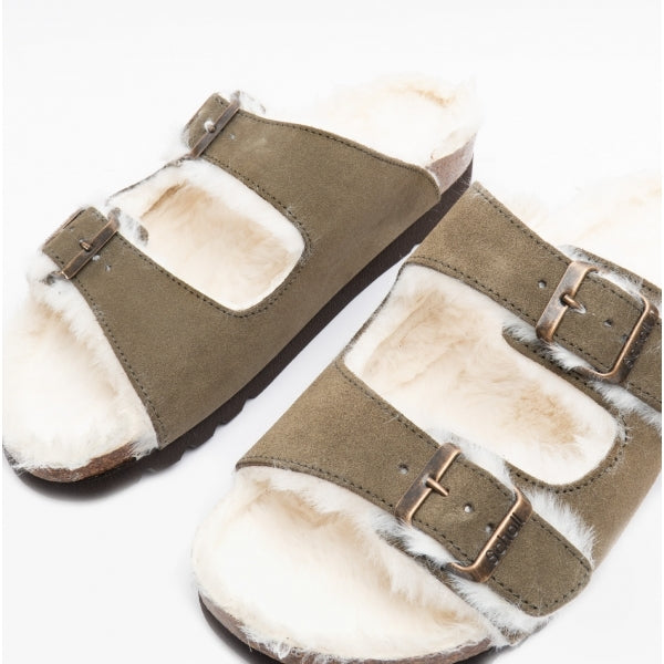 Scholl MISSY Womens Suede Mule Sandals Khaki