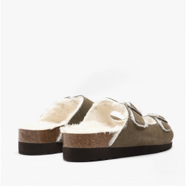 Scholl MISSY Womens Suede Mule Sandals Khaki