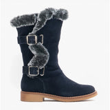 Hush Puppies MEGAN Womens Suede Mid-Calf Boots Navy