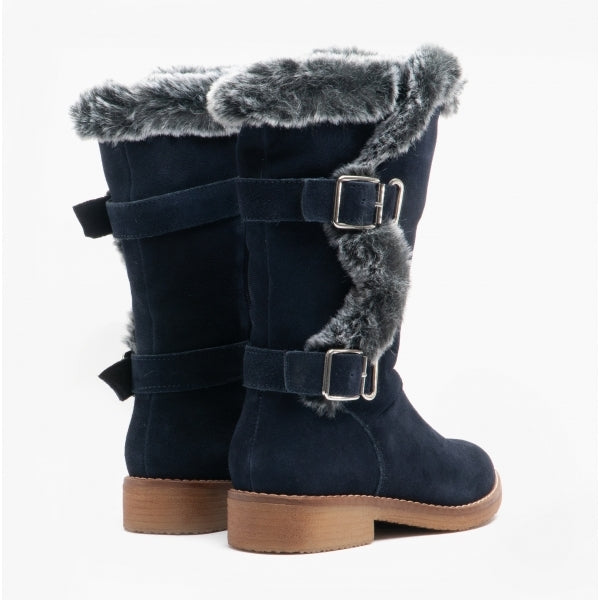 Hush Puppies MEGAN Womens Suede Mid-Calf Boots Navy