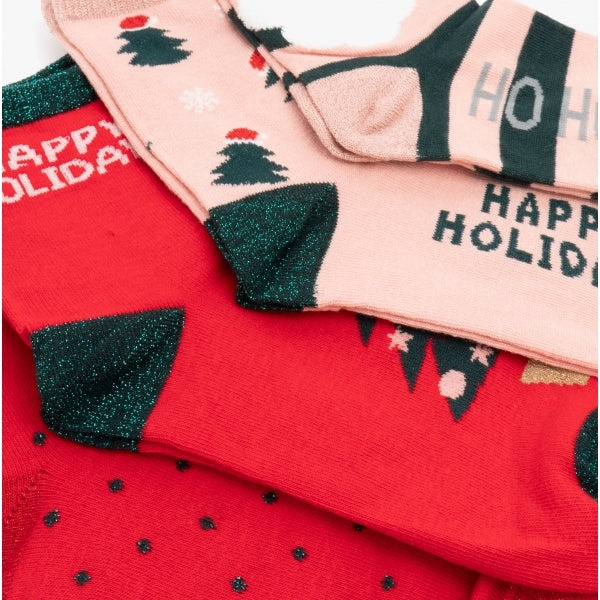 Vero Moda SNOWFLAKE Womens Cotton Mix 4 Pack Christmas Socks Red/Multi