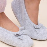 Totes Isotoner STRETCH TERRY BOW Womens Ballerina Slippers Grey