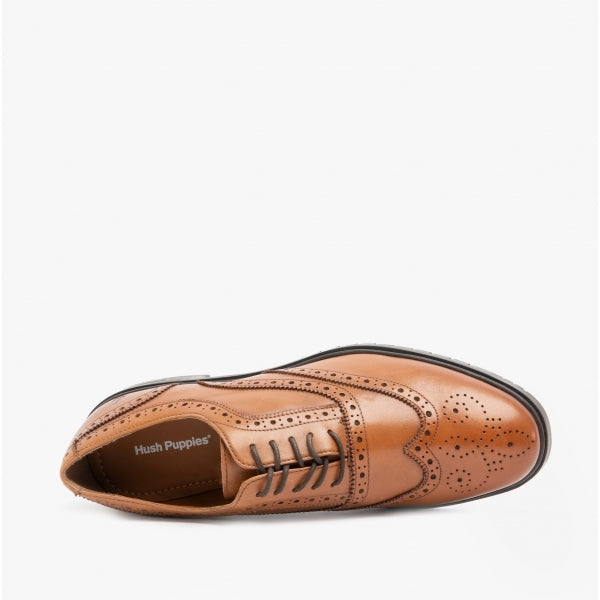 Hush Puppies SANTIAGO Mens Leather Oxford Brogue Shoes Brown