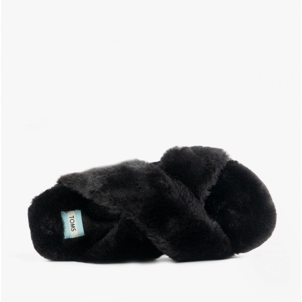 TOMS SUSIE Womens Faux Fur Mule Slippers Black