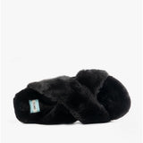 TOMS SUSIE Womens Faux Fur Mule Slippers Black