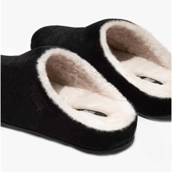 FitFlop CHRISSIE SHEARLING Womens Suede Mule Slippers Black