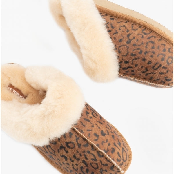 Shepherd JESSICA Womens Sheepskin Mules Chestnut/Leopard