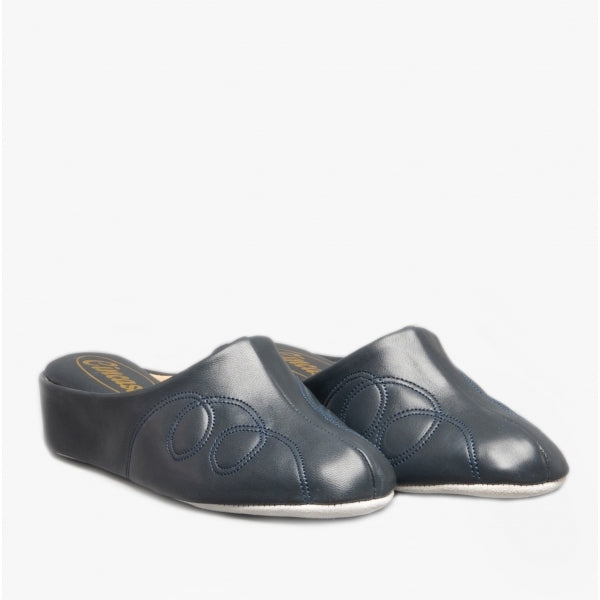 Cincasa Menorca MAHON Womens Leather Mule Slippers Navy