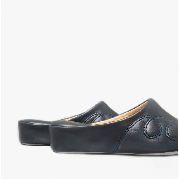 Cincasa Menorca MAHON Womens Leather Mule Slippers Navy