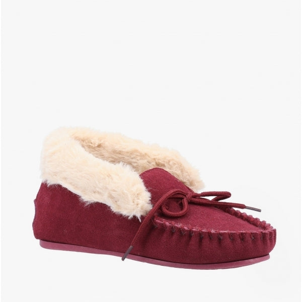 Hush Puppies PHILIPPA Womens Suede Moccasin Slippers Dark Red