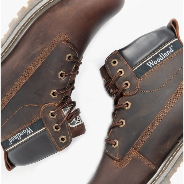 Woodland GLENN Mens Leather Lace-Up Goodyear Welted Boots Brown