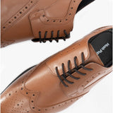 Hush Puppies ELLIOT Mens Leather Brogue Oxford Shoes Tan