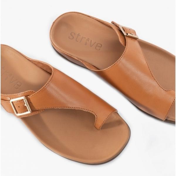 Strive JAVA Womens Leather Toe Post Sandals Tan