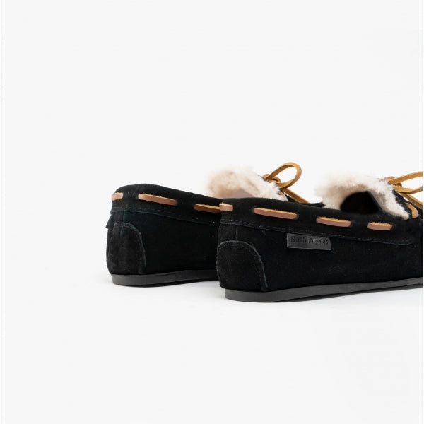Hush Puppies ADDISON Kids Suede Moccasin Slippers Black
