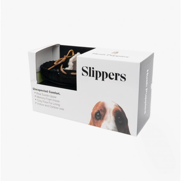 Hush Puppies ADDISON Kids Suede Moccasin Slippers Black