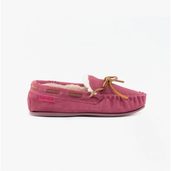 Hush Puppies ADDISON Girls Suede Moccasin Slippers Pink