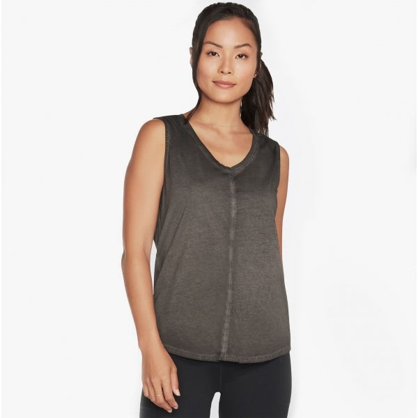 Skechers W1TT128/BLK DIAMOND WASH HATHA V-NECK Womens Tank Bold Black