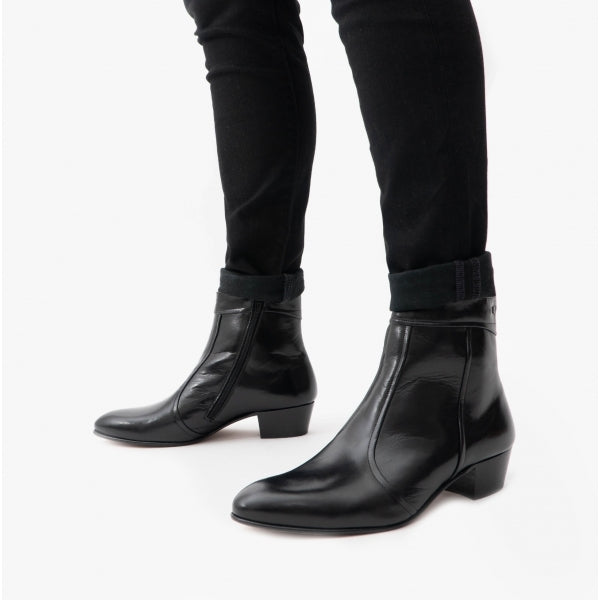 Club Cubano EMMANUEL Mens Smooth Leather Cuban Heel Boots Black