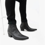 Club Cubano LENNON Mens Leather Winklepicker Cuban Heel Boots Black