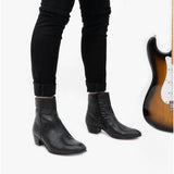 Club Cubano EMMANUEL Mens Snakeprint Leather Cuban Heel Boots Black