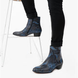 Club Cubano EMMANUEL Mens Snakeprint Leather Cuban Heel Boots Azul
