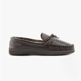 Hush Puppies ACE Mens Leather Mocassin Slippers Brown