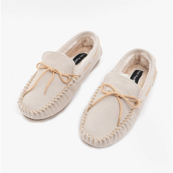 Hush Puppies ALLIE Womens Suede Moccasin Slippers Beige