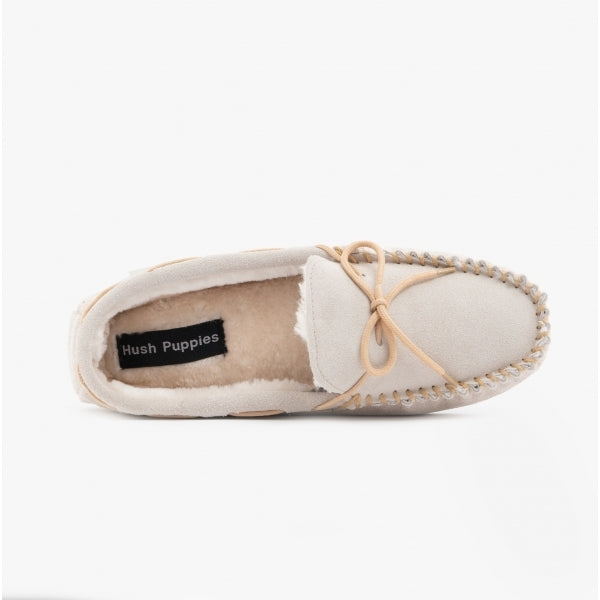 Hush Puppies ALLIE Womens Suede Moccasin Slippers Beige