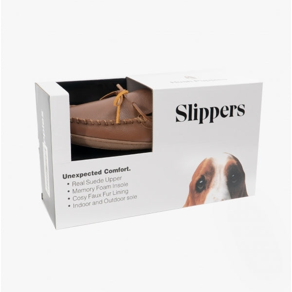 Hush Puppies ACE Mens Leather Moccasin Slippers Tan