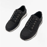 Hush Puppies JOSEPH Mens Leather Lace-Up Trainers Black Nubuck