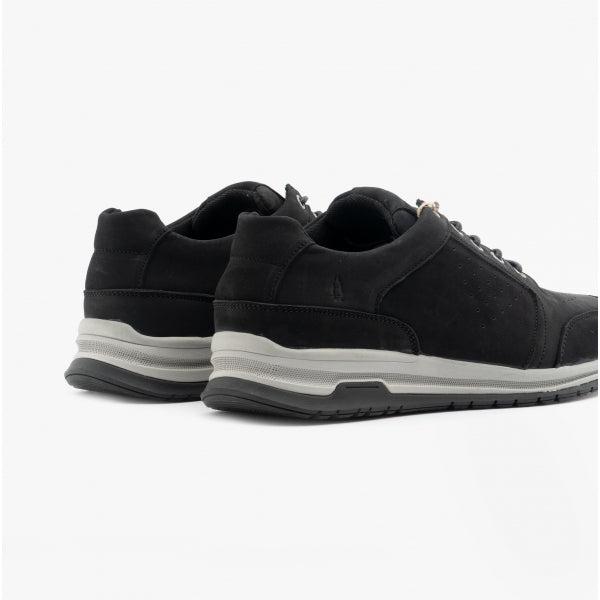 Hush Puppies JOSEPH Mens Leather Lace-Up Trainers Black Nubuck