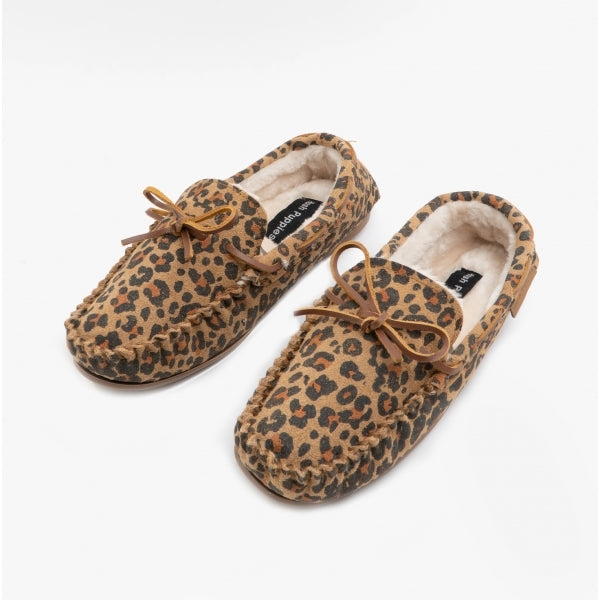 Hush Puppies ALLIE Womens Suede Moccasin Slippers Leopard