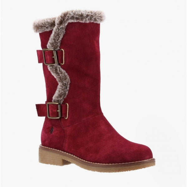Hush Puppies MEGAN Womens Suede Mid-Calf Boots Dark Red