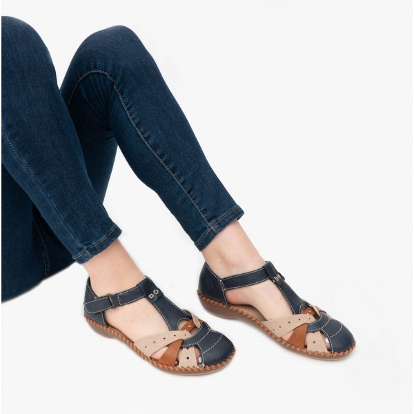 Rieker M1655-14 Womens Sandals Navy/Tan