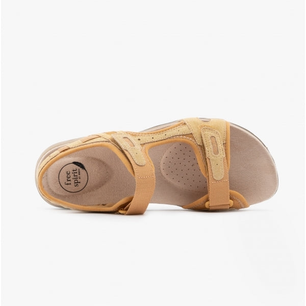 Free Spirit FRISCO Womens Leather Touch Fasten Sandals Dijon