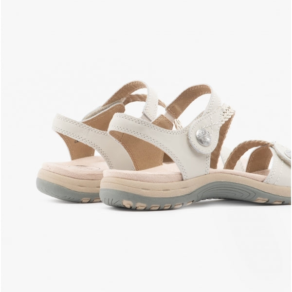 Free Spirit MALIBU Womens Leather Touch Fasten Sandals Sand White