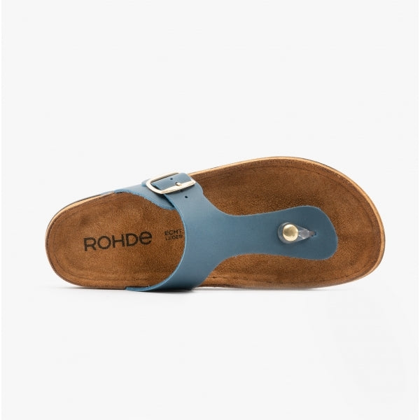 Rohde 5860 Womens Leather Mule Sandals Blue Jeans