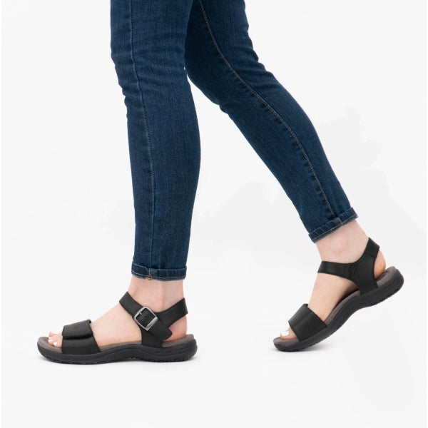 Free Spirit MAINE Womens Leather Touch Fasten Sandals Black