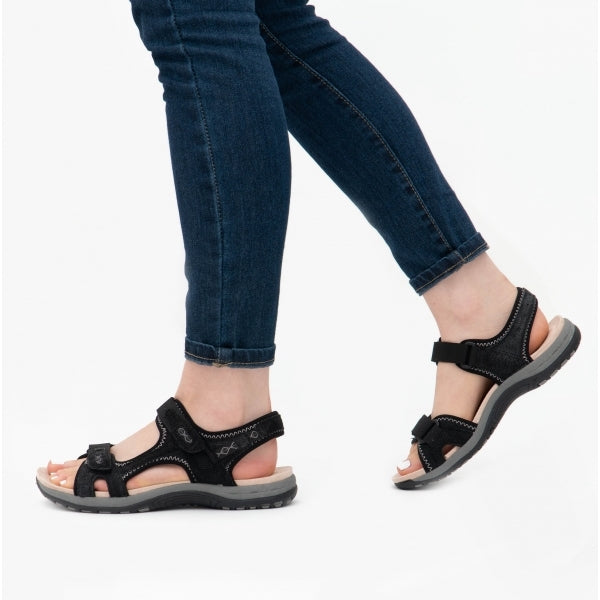 Free Spirit FRISCO Womens Leather Touch Fasten Sandals Black