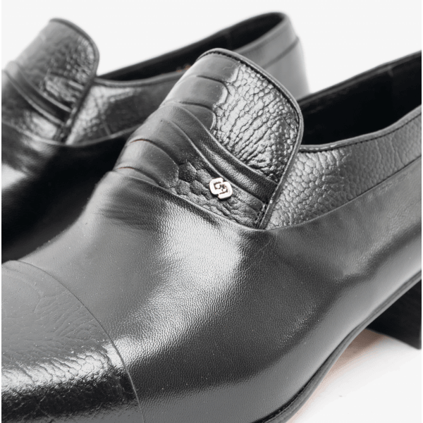 Club Cubano VALENCIA Mens Soft Leather Reptile Cuban Heel Shoes Black