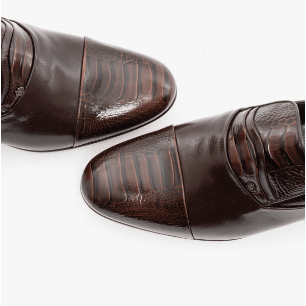 Club Cubano VALENCIA Mens Soft Leather Reptile Cuban Heel Shoes Dark Brown