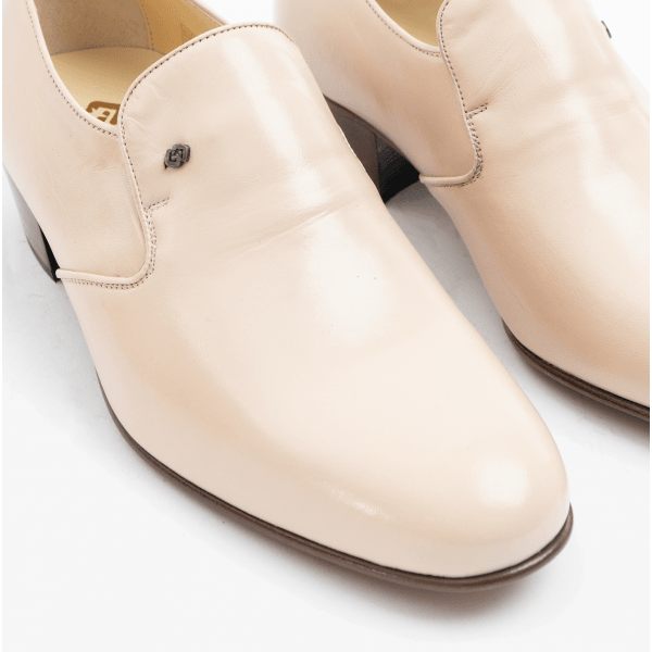 Club Cubano BILBAO Mens Soft Leather Plain Cuban Heel Shoes Ivory
