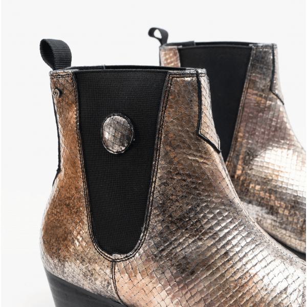 Club Cubano HUGO Mens Leather Cuban Heel Boots Gold Snake