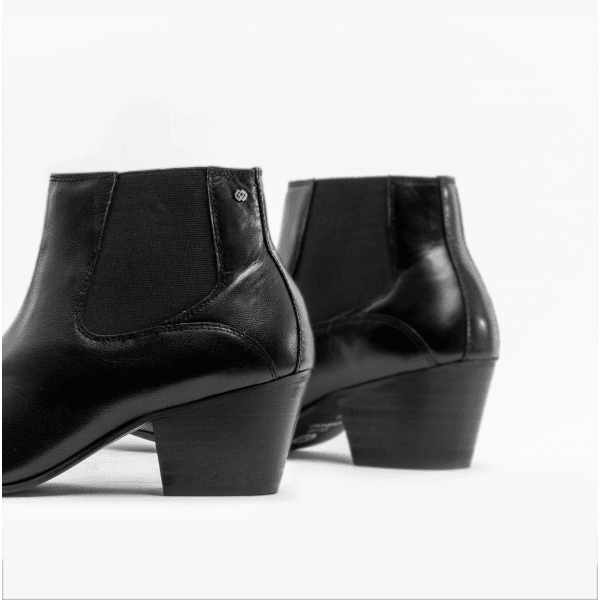 Club Cubano McCARTNEY Mens Leather Winklepicker Cuban Heel Boots Black
