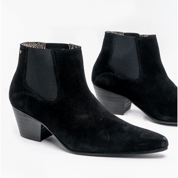 Club Cubano McCARTNEY Mens Suede Winklepicker Cuban Heel Boots Black