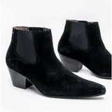 Club Cubano McCARTNEY Mens Suede Winklepicker Cuban Heel Boots Black