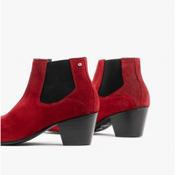 Club Cubano McCARTNEY Mens Suede Winklepicker Cuban Heel Boots Red