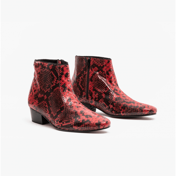 Club Cubano ROMARIO Mens Leather Cuban Heel Boots Python Red