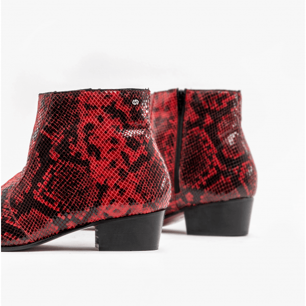 Club Cubano ROMARIO Mens Leather Cuban Heel Boots Python Red