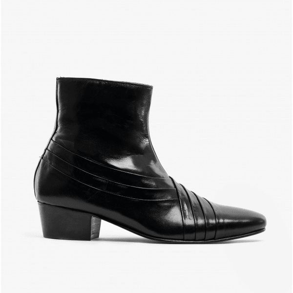 Club Cubano SALVATORE Mens Leather Cuban Heel Boots Black